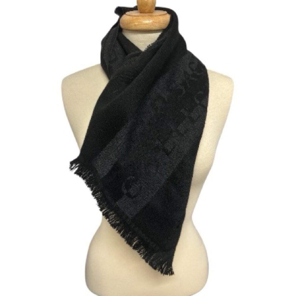 Versace Collection Wool Blend Fringe Scarf Black/Gray